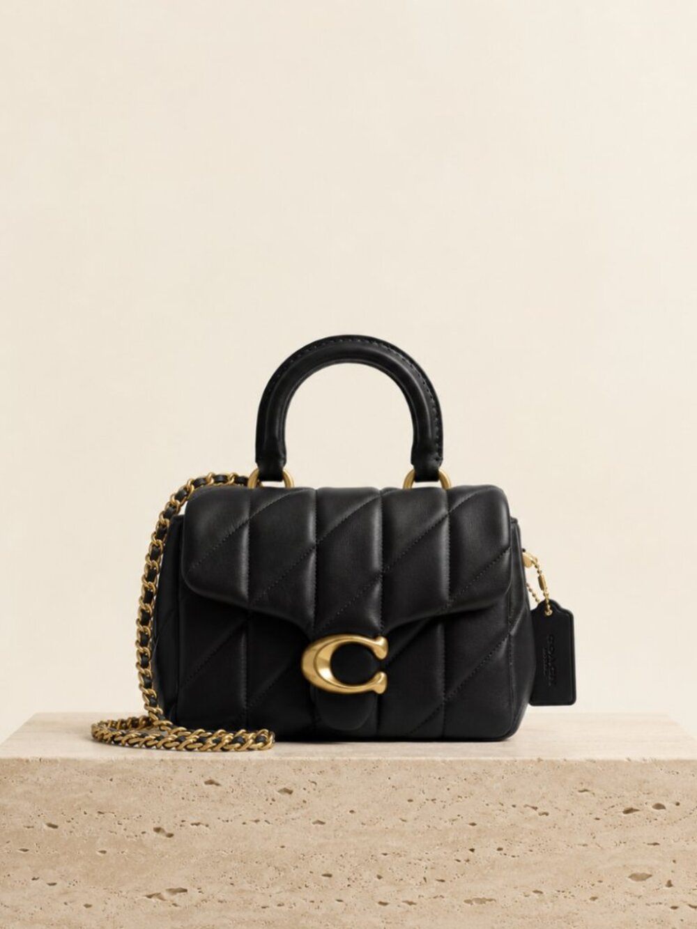 Coach Quilted Tabby Top Handle Bag Black Nappa Leather Brass C NWT Crossbody